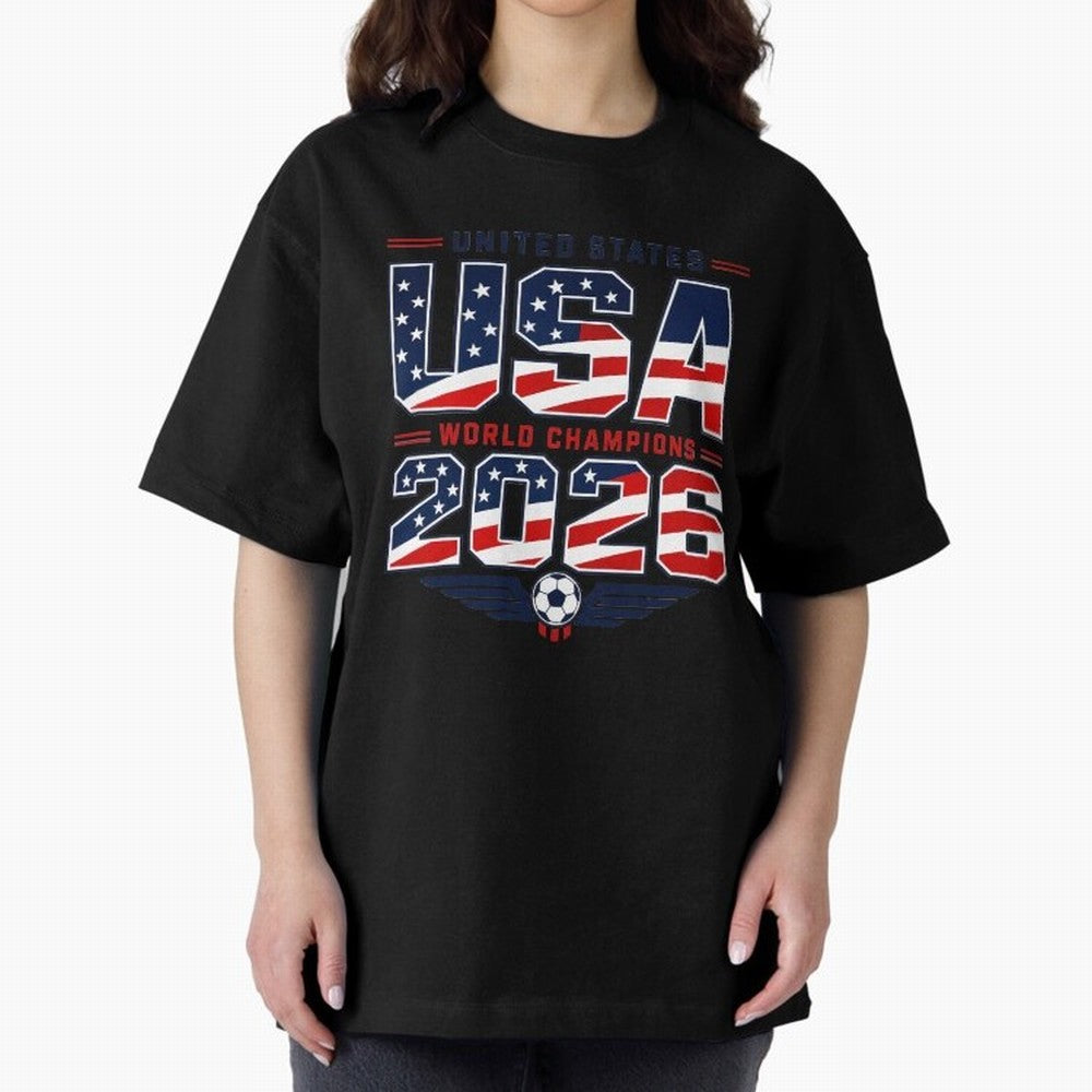 USA World Champions 2026 ¨C Patriotic Soccer Fan Shirt Oversized T-Shirt Remember Iconic Moments from the FIFA World Cup 2026 Journey through Neymar, Haaland and Cristiano Ronaldo Highlights, Spain Pride, Game Day Rituals, Football Legends, Country