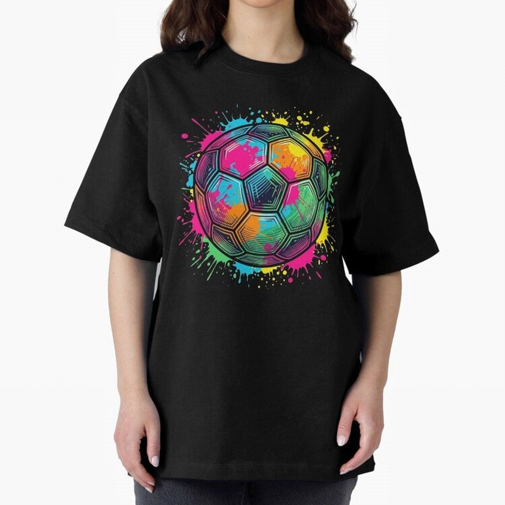 Color Splash Artistic Soccer Ball Design Oversized T-Shirt Keep the Legacy of FIFA World Cup 2026 for Fans of Messi and Cristiano Ronaldo and England, France and Netherlands, Bringing Worldwide Fan Energy, Dramatic Goals, Stadium Lights and