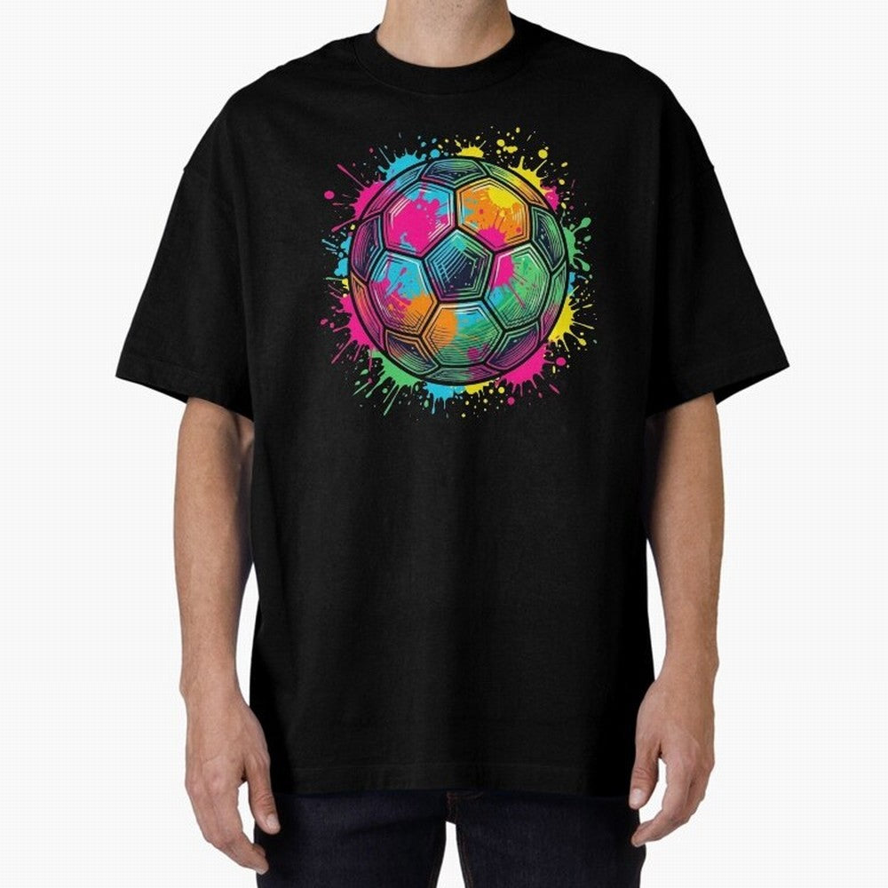 Color Splash Artistic Soccer Ball Design Oversized T-Shirt Keep the Legacy of FIFA World Cup 2026 for Fans of Messi and Cristiano Ronaldo and England, France and Netherlands, Bringing Worldwide Fan Energy, Dramatic Goals, Stadium Lights and