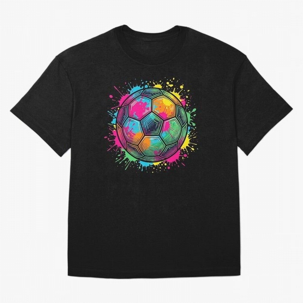 Color Splash Artistic Soccer Ball Design Oversized T-Shirt Keep the Legacy of FIFA World Cup 2026 for Fans of Messi and Cristiano Ronaldo and England, France and Netherlands, Bringing Worldwide Fan Energy, Dramatic Goals, Stadium Lights and