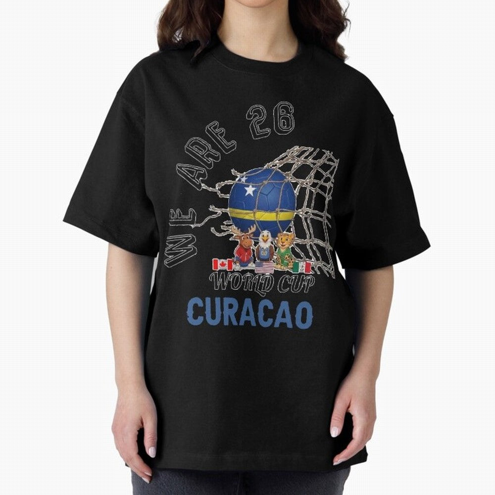 World cup 26 - Curacao Oversized T-Shirt Celebrate Fan Favorites in FIFA World Cup 2026 Group Stage Featuring Messi, CR7 and Mbappe, Spain and Netherlands Energy, Fan Favorite Moments, National Team Passion, Big Match Drama and Soccer History;