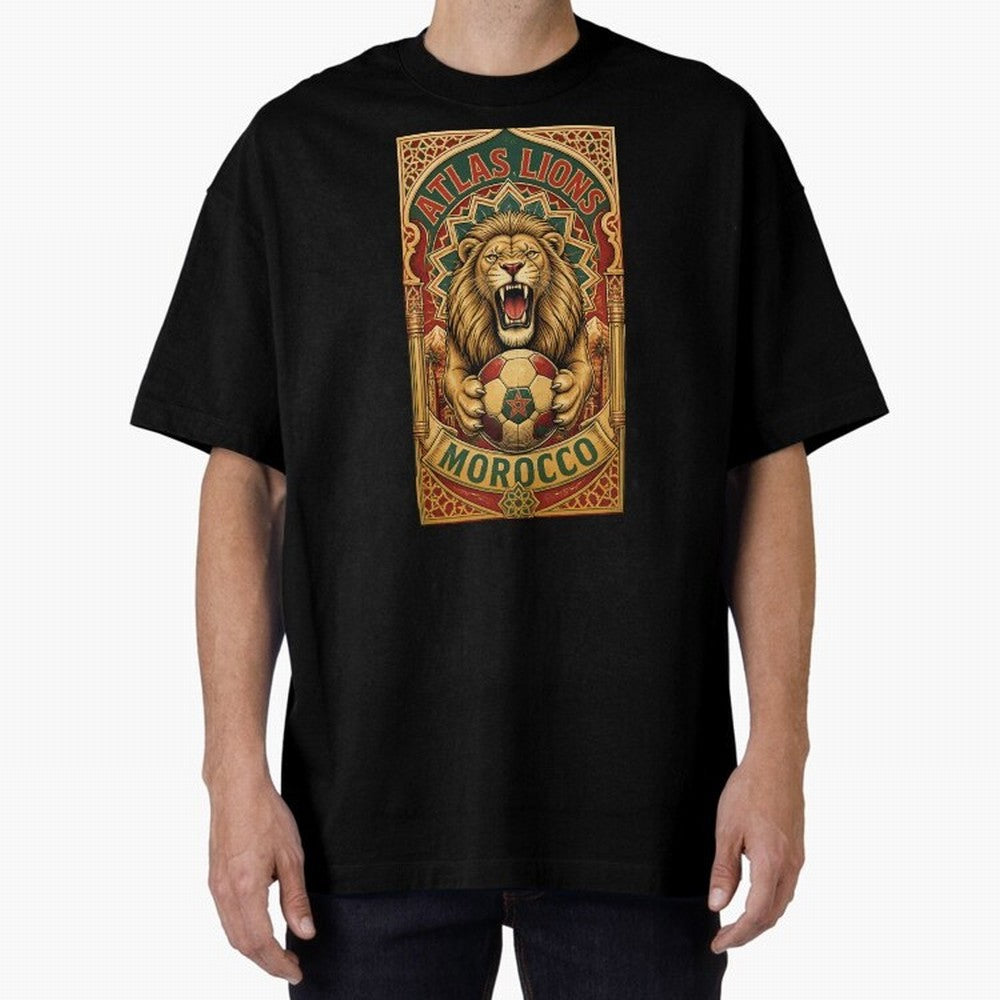 Morocco Soccer Lion - Atlas Lions Vintage African Football Fan T-Shirt Oversized T-Shirt Stand Out with Spirit from Global Football Passion for FIFA World Cup 2026 Group Stage, Highlighting Messi, Neymar and Mbappe, Argentina, Stadium Memories,
