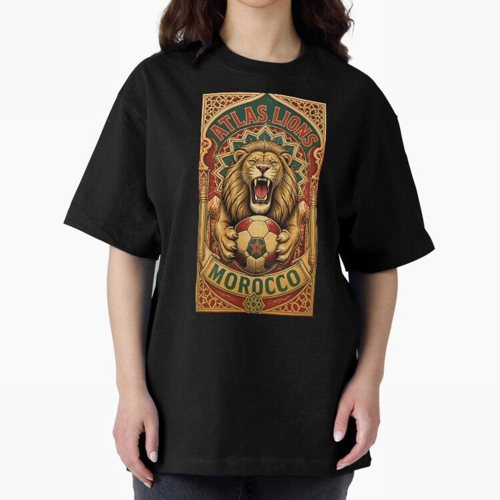 Morocco Soccer Lion - Atlas Lions Vintage African Football Fan T-Shirt Oversized T-Shirt Stand Out with Spirit from Global Football Passion for FIFA World Cup 2026 Group Stage, Highlighting Messi, Neymar and Mbappe, Argentina, Stadium Memories,