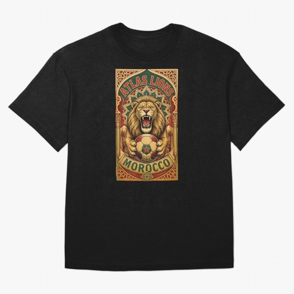 Morocco Soccer Lion - Atlas Lions Vintage African Football Fan T-Shirt Oversized T-Shirt Stand Out with Spirit from Global Football Passion for FIFA World Cup 2026 Group Stage, Highlighting Messi, Neymar and Mbappe, Argentina, Stadium Memories,