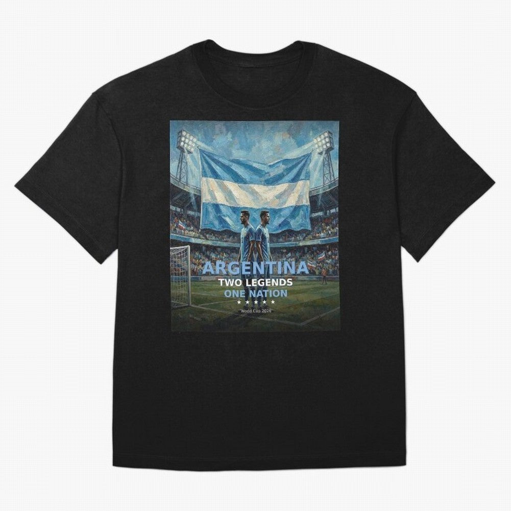Argentina Two Legends One Nation - World Cup 2026 Soccer Fan Tee Oversized T-Shirt Celebrate the Magic of FIFA World Cup 2026 Group Stage Spirit, Connected to Argentina, Neymar, Haaland and Cristiano Ronaldo, Football Festival Excitement, Trophy