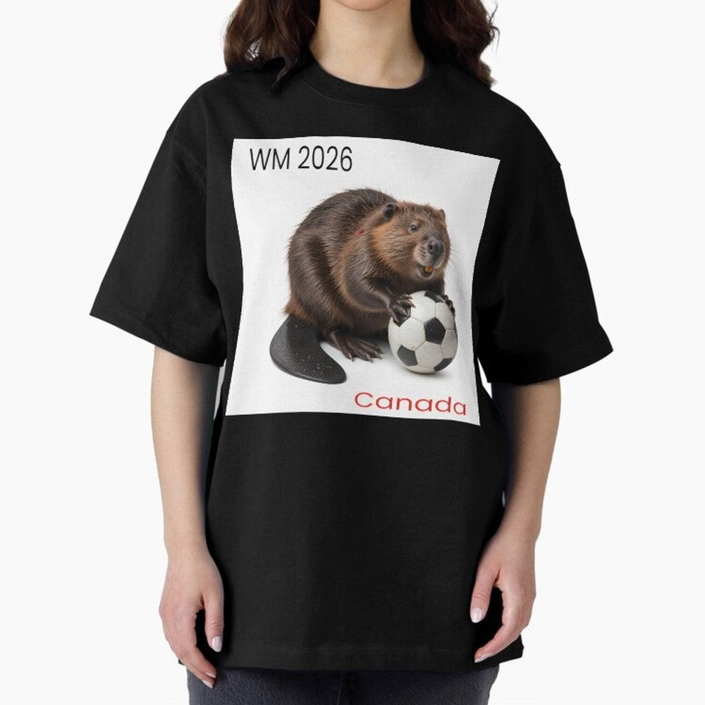 Canadian beaver invites you to World Cup 2026 in USA, Canada and Mexico Oversized T-Shirt Remember FIFA World Cup 2026 for Fans of Messi, CR7 and Mbappe and Argentina, France and Brazil, Bringing Vintage Soccer Flavor, Modern Football Stars,