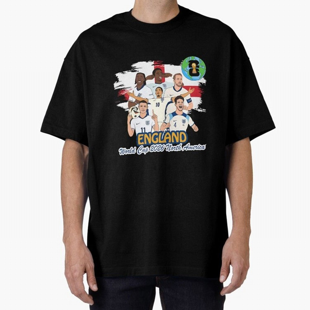 England Soccer Stars World Cup 2026 North America Oversized T-Shirt Bring Supporter Culture to the FIFA World Cup 2026 USA Canada Mexico Journey through Messi Highlights, Spain Pride, Football History, Final Match Energy, Crowd Noise and Once in a