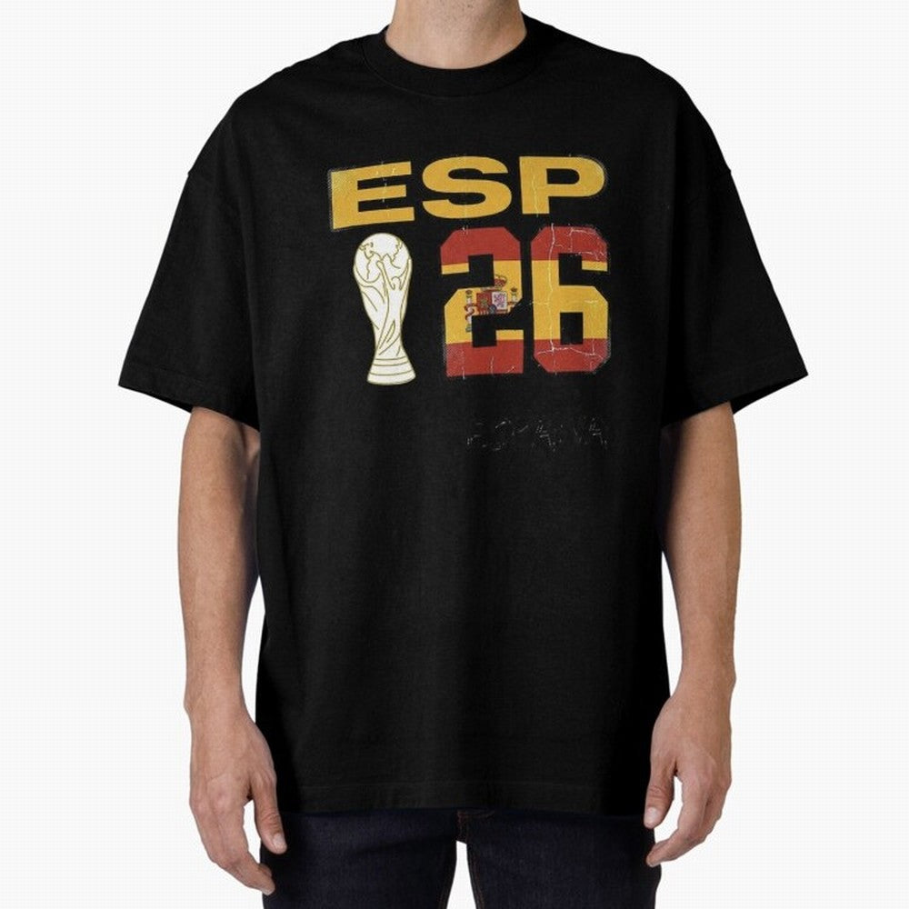 Spain Football World Cup 2026 - Vintage ESP 26 Flag Design Oversized T-Shirt Keep Football History Alive during FIFA World Cup 2026 Group Stage Spirit, Connected to England and Germany, CR7 and Messi, Football Festival Excitement, Trophy Ambitions,