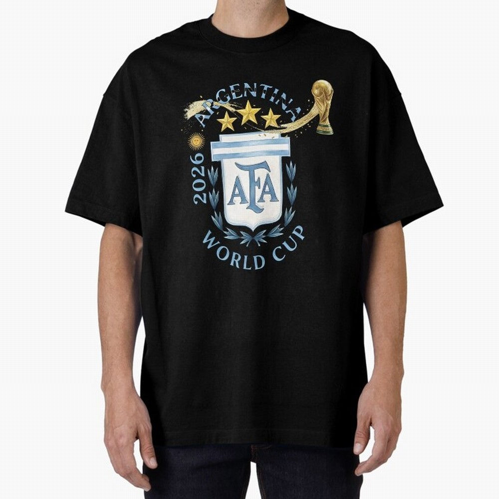 Argentina Football Champion World Cup 2026 - Gold Stars Watercolor Oversized T-Shirt Make Memories around FIFA World Cup 2026 Centered on Neymar, England and Germany Energy, Football Passion, Legendary Performances, Festival Vibes and Supporter