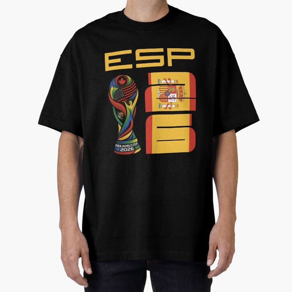Spain Soccer World Cup 2026 Fan Art - ESP La Roja Oversized T-Shirt Represent Football Lovers during Global Football Passion for FIFA World Cup 2026 Group Stage, Made for Neymar, Haaland and Cristiano Ronaldo, England, Stadium Memories, Football