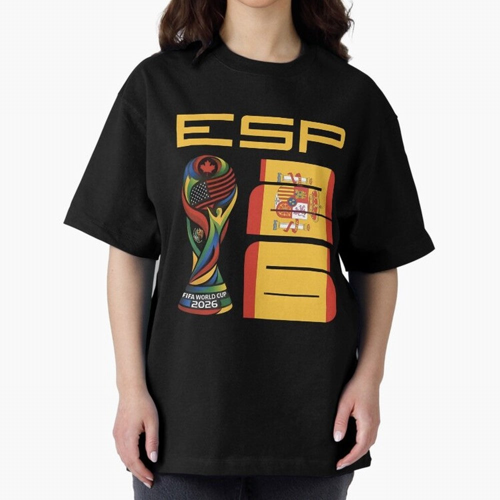 Spain Soccer World Cup 2026 Fan Art - ESP La Roja Oversized T-Shirt Represent Football Lovers during Global Football Passion for FIFA World Cup 2026 Group Stage, Made for Neymar, Haaland and Cristiano Ronaldo, England, Stadium Memories, Football