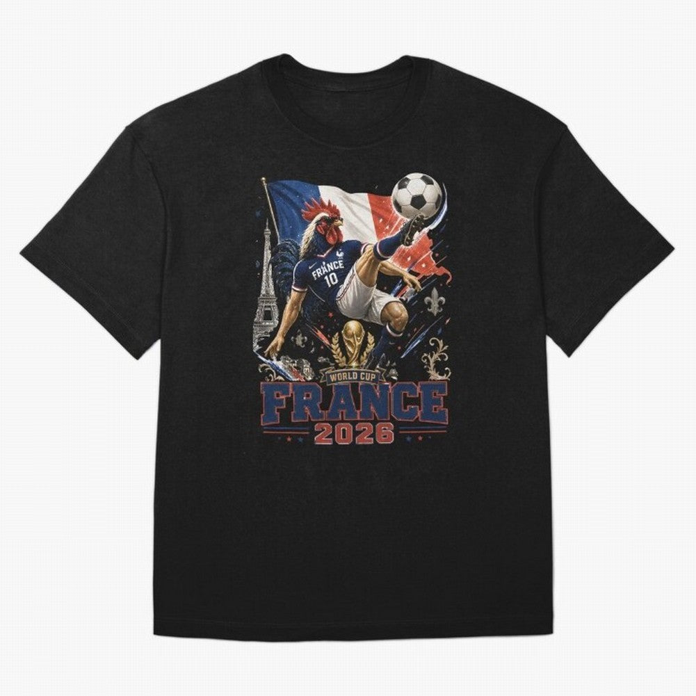 France Football World Cup 2026 Retro Rooster Kick - Les Bleus Oversized T-Shirt Show Passion for the Stars of FIFA World Cup 2026 Group Stage with Messi, CR7 and Mbappe, Portugal Energy, Football Festival Excitement, Trophy Ambitions, Country