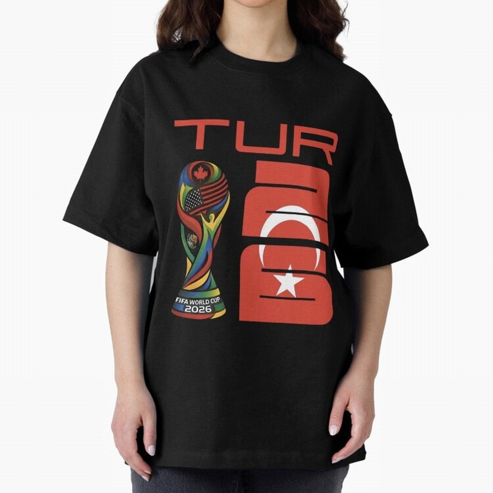 Turkey Football World Cup 2026 Fan Design Oversized T-Shirt Turn Up for FIFA World Cup 2026 Spirit, Centered on Argentina, Cristiano Ronaldo, Vintage Soccer Flavor, Modern Football Stars, National Flags and Final Night Emotion; Created for Match