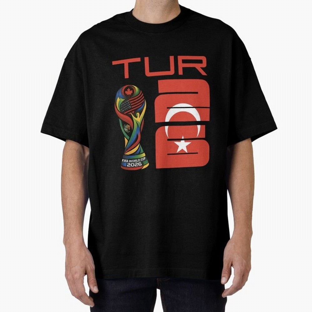 Turkey Football World Cup 2026 Fan Design Oversized T-Shirt Turn Up for FIFA World Cup 2026 Spirit, Centered on Argentina, Cristiano Ronaldo, Vintage Soccer Flavor, Modern Football Stars, National Flags and Final Night Emotion; Created for Match