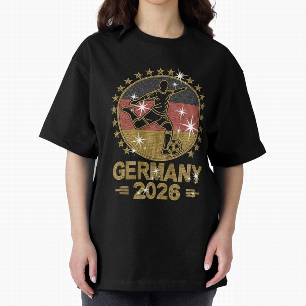 Germany Soccer World Cup 2026 Glitter Style Fan Art Oversized T-Shirt Cheer through Every Moment of the FIFA World Cup 2026 Journey through Cristiano Ronaldo Highlights, England, France and Netherlands Pride, Worldwide Fan Energy, Dramatic Goals,