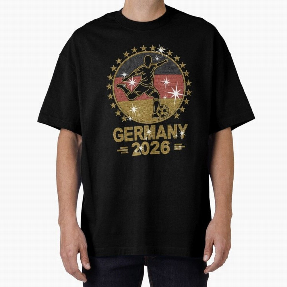 Germany Soccer World Cup 2026 Glitter Style Fan Art Oversized T-Shirt Cheer through Every Moment of the FIFA World Cup 2026 Journey through Cristiano Ronaldo Highlights, England, France and Netherlands Pride, Worldwide Fan Energy, Dramatic Goals,