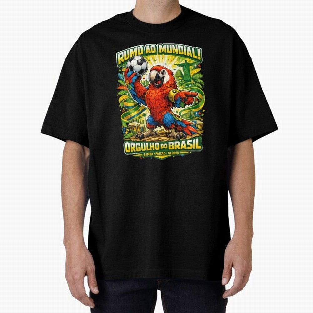 Brazil World Cup 2026 Macaw Fan Art Oversized T-Shirt Celebrate Every Goal in the FIFA World Cup 2026 Group Stage Journey through Neymar, Haaland and Cristiano Ronaldo Highlights, France and Portugal Pride, Football History, Final Match Energy,
