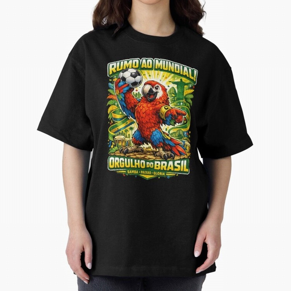 Brazil World Cup 2026 Macaw Fan Art Oversized T-Shirt Celebrate Every Goal in the FIFA World Cup 2026 Group Stage Journey through Neymar, Haaland and Cristiano Ronaldo Highlights, France and Portugal Pride, Football History, Final Match Energy,
