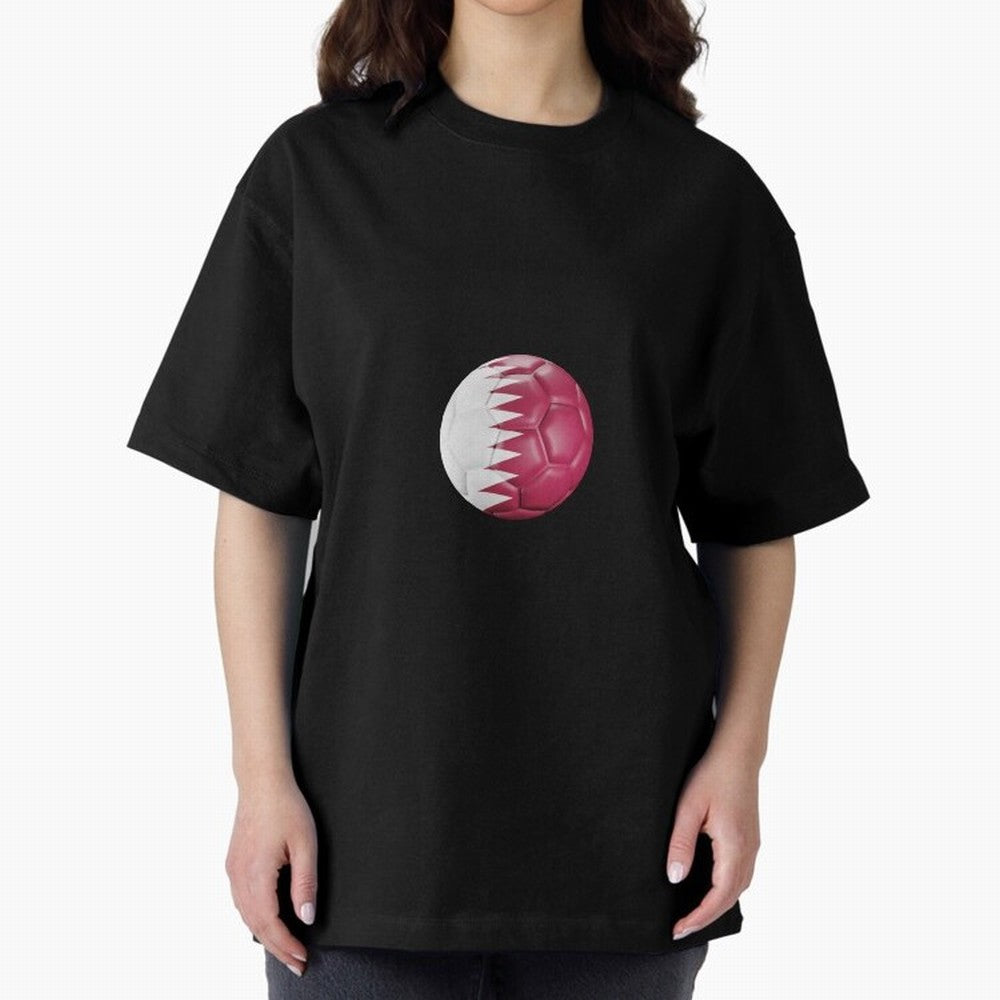 Qatar Flag Ball Oversized T-Shirt Honor Champions and Dreams in FIFA World Cup 2026 Group Stage Connected to Mbappe and Neymar, Brazil, Portugal and Argentina Energy, Football Passion, Legendary Performances, Festival Vibes and Supporter Community;
