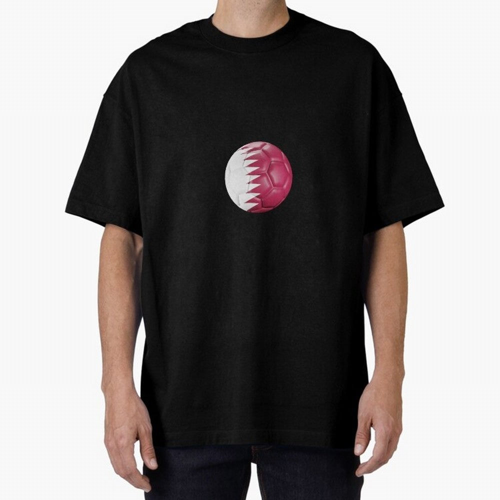 Qatar Flag Ball Oversized T-Shirt Honor Champions and Dreams in FIFA World Cup 2026 Group Stage Connected to Mbappe and Neymar, Brazil, Portugal and Argentina Energy, Football Passion, Legendary Performances, Festival Vibes and Supporter Community;