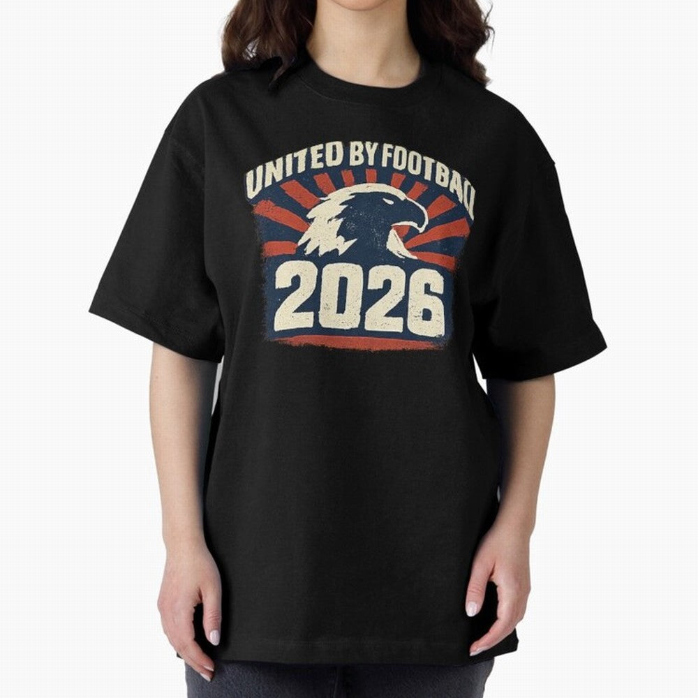 United By Football 2026 Vintage Soccer Fan USA T-Shirt Oversized T-Shirt Experience the Global Stage of FIFA World Cup 2026 USA Canada Mexico for Fans of Messi, CR7 and Mbappe and Portugal, Bringing Match Day Excitement, Supporter Culture, Golden