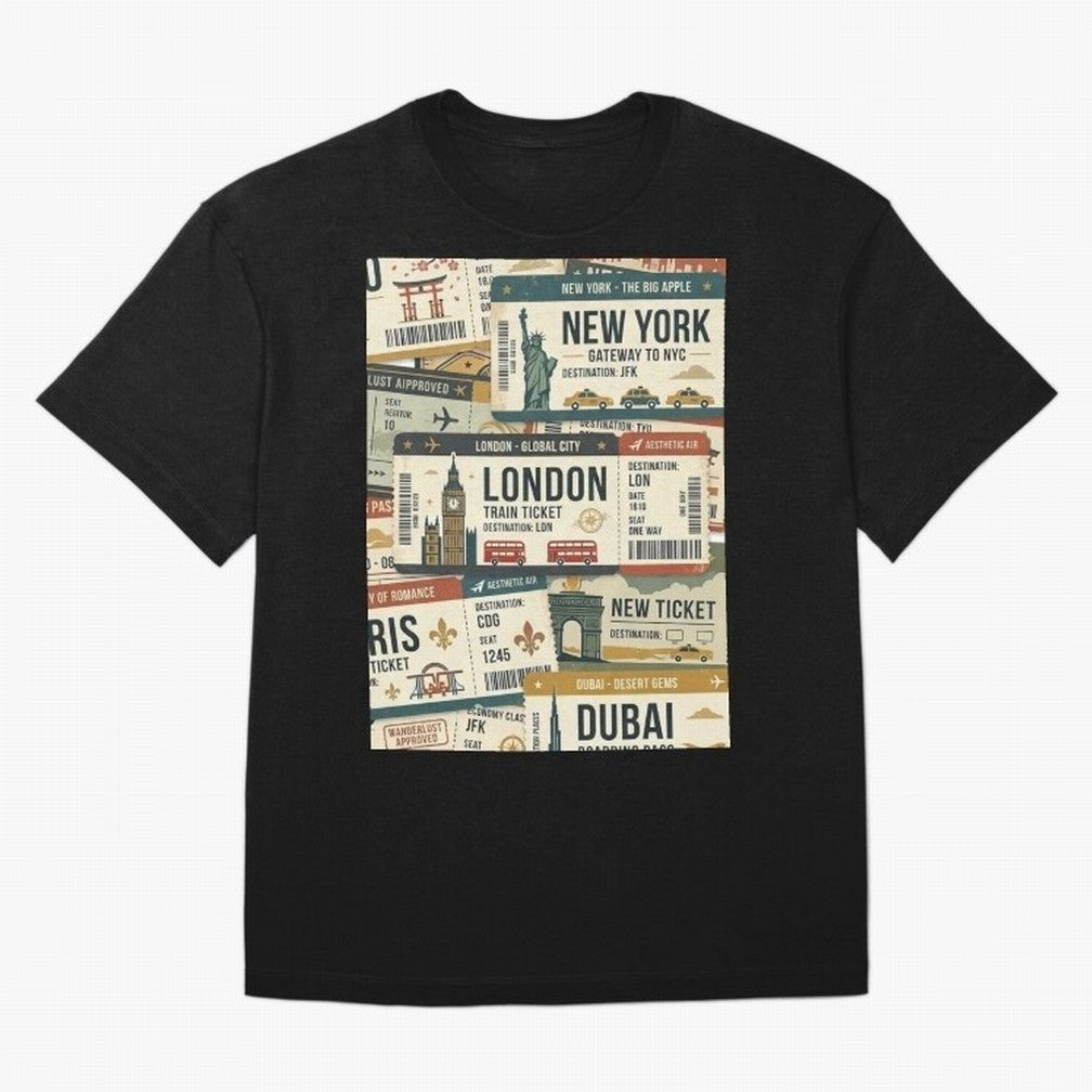 World Travel Ticket Aesthetic Collage Global City Vibes Oversized T-Shirt Show Up for the Glory of FIFA World Cup 2026 for Fans of CR7 and France, Bringing Worldwide Fan Energy, Dramatic Goals, Stadium Lights and Championship Celebrations; Made for