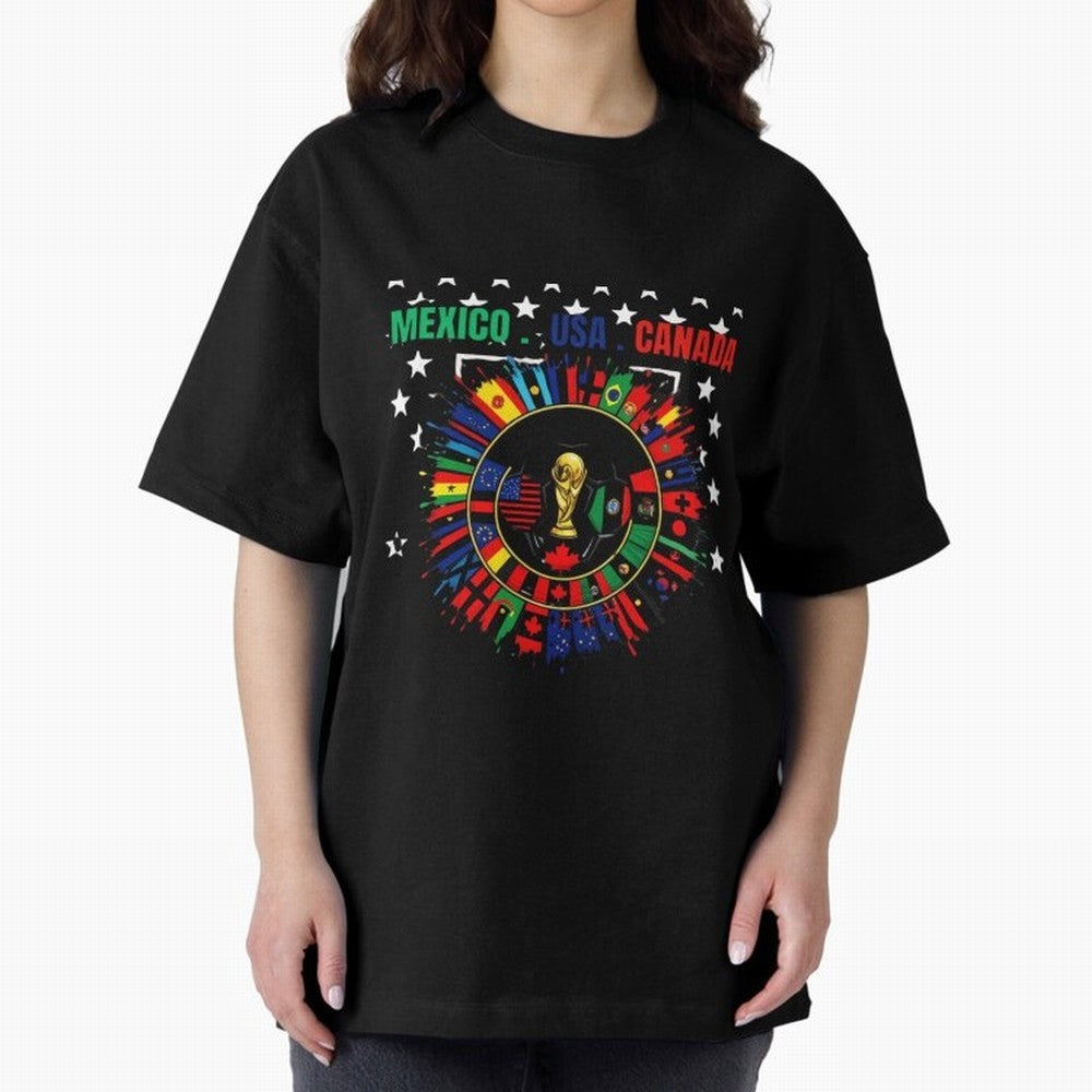 Multinational Nations Flags Badge Oversized T-Shirt Bring Match Day Fire to FIFA World Cup 2026 USA Canada Mexico with Cristiano Ronaldo, Haaland and CR7, France and Portugal Energy, Classic Soccer Heritage, Championship Pressure, Fan Loyalty and