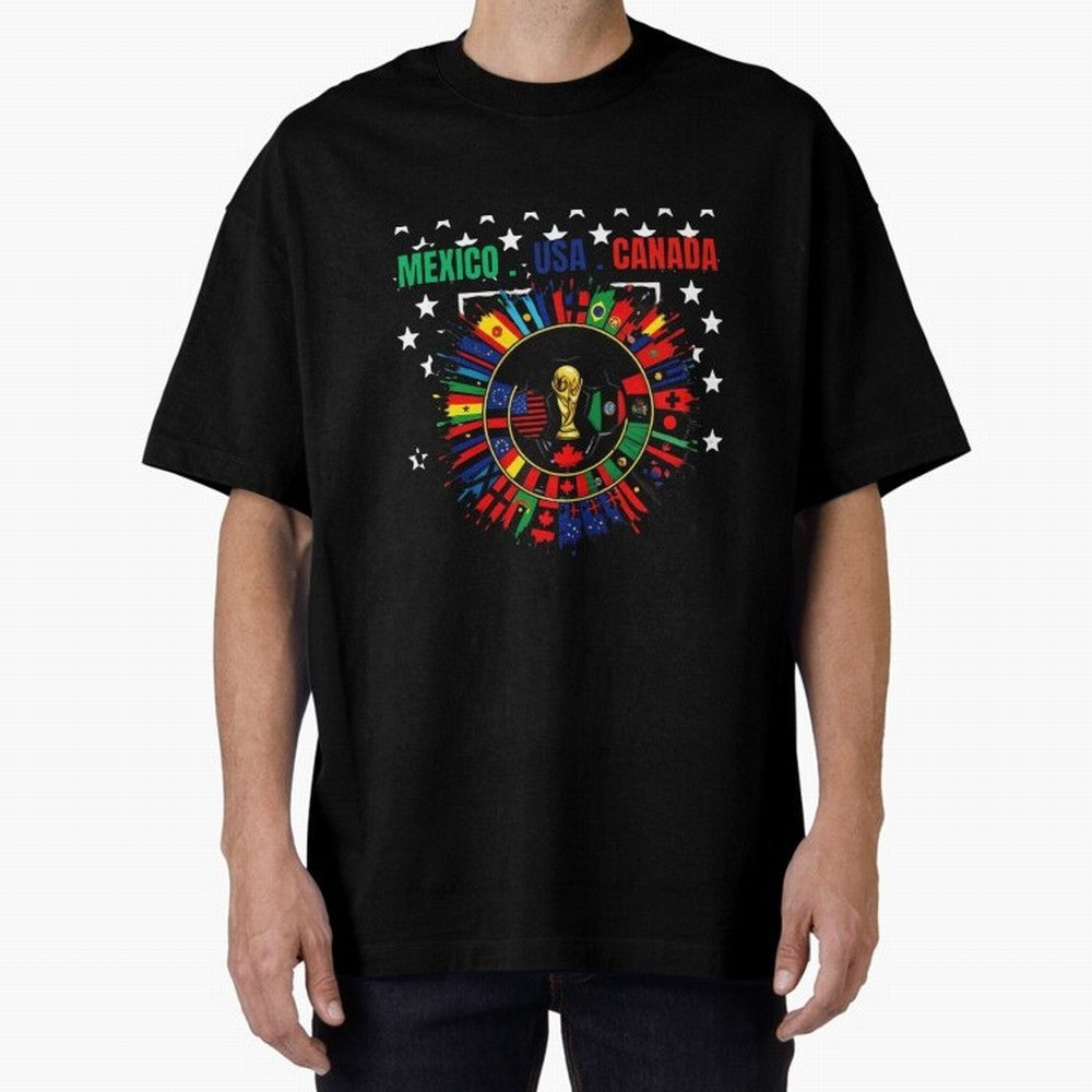 Multinational Nations Flags Badge Oversized T-Shirt Bring Match Day Fire to FIFA World Cup 2026 USA Canada Mexico with Cristiano Ronaldo, Haaland and CR7, France and Portugal Energy, Classic Soccer Heritage, Championship Pressure, Fan Loyalty and