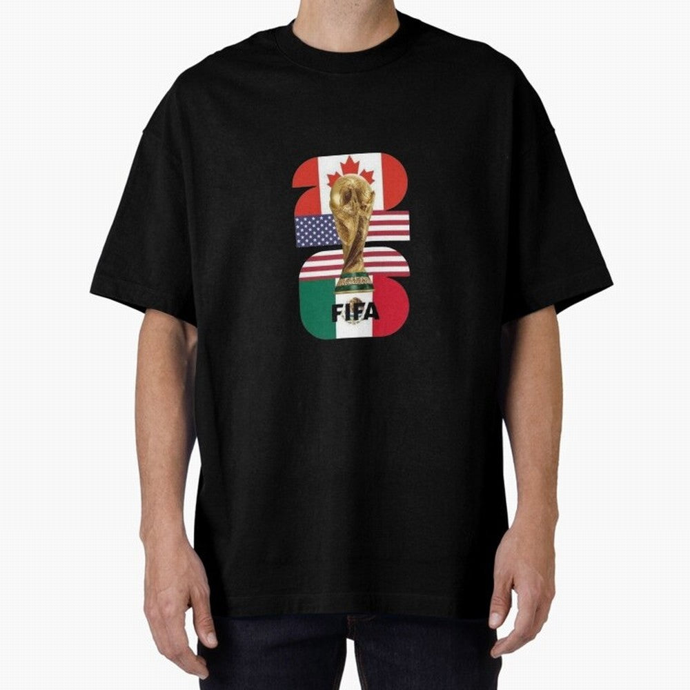 Three Nations Host Trophy Vertical Oversized T-Shirt Celebrate Unforgettable Nights in Match Day Hype around FIFA World Cup 2026 USA Canada Mexico, Mbappe, Spain, Match Day Excitement, Supporter Culture, Golden Goals and Global Football Passion;