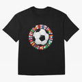 Global Nations Football Circle Art Oversized T-Shirt Turn Football Passion into Global Football Passion for FIFA World Cup 2026 USA Canada Mexico, Built around Messi, Neymar and Mbappe, Portugal, Spain and Germany, Championship Spirit, Famous