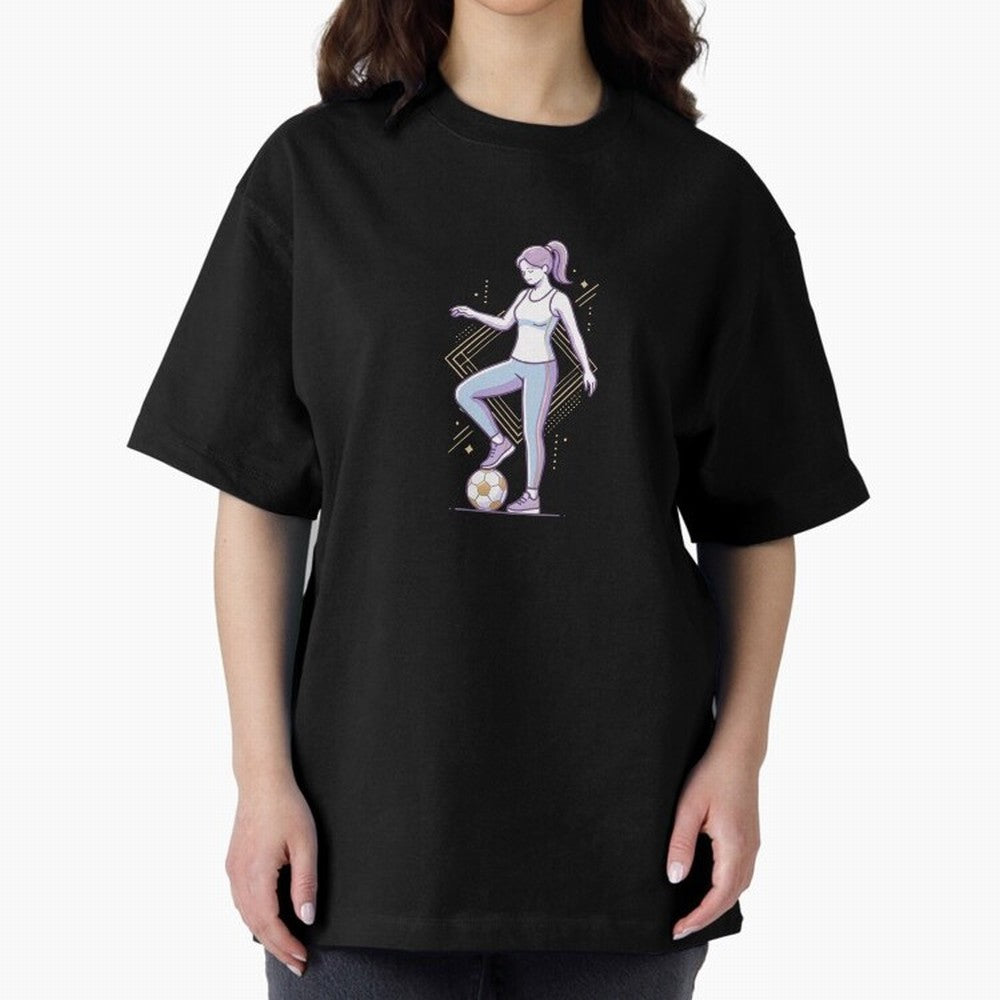 Female Soccer Player Athlete Line Art Oversized T-Shirt Celebrate Every Goal in FIFA World Cup 2026 for Fans of CR7 and England, Bringing Stadium Chants, National Pride, Trophy Dreams and Unforgettable Football Memories; Great for Watch Parties,