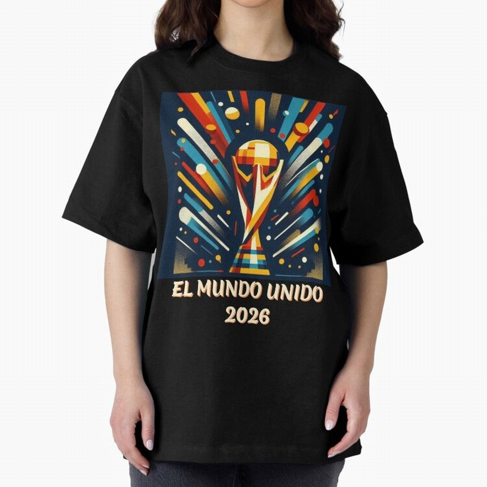 2026 World Cup The United World - Modern Geometric Art Oversized T-Shirt Embrace Global Football Passion for FIFA World Cup 2026, Capturing Mbappe and Neymar, Brazil, Portugal and Argentina, Retro Football Energy, Iconic Rivalries, Trophy Chase
