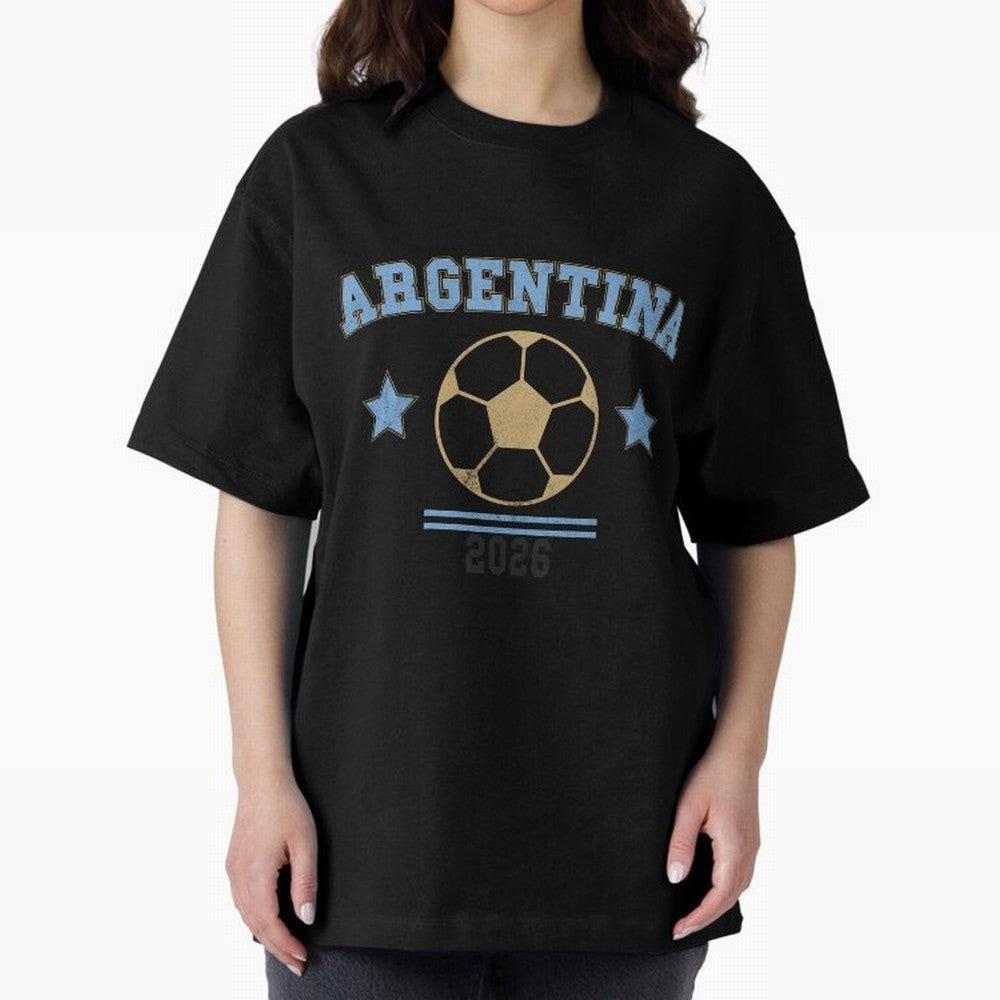 Argentina 2026 ¡ª Vintage Soccer Tee Oversized T-Shirt Mark Global Football Passion for FIFA World Cup 2026 USA Canada Mexico, with Messi, Neymar and Mbappe, Brazil, Retro Football Energy, Iconic Rivalries, Trophy Chase Drama and Stadium