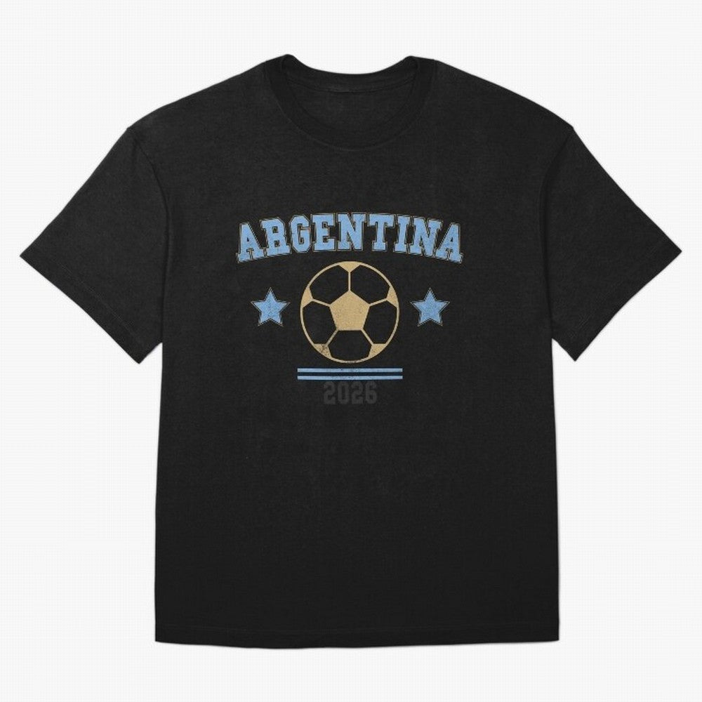 Argentina 2026 ¡ª Vintage Soccer Tee Oversized T-Shirt Mark Global Football Passion for FIFA World Cup 2026 USA Canada Mexico, with Messi, Neymar and Mbappe, Brazil, Retro Football Energy, Iconic Rivalries, Trophy Chase Drama and Stadium