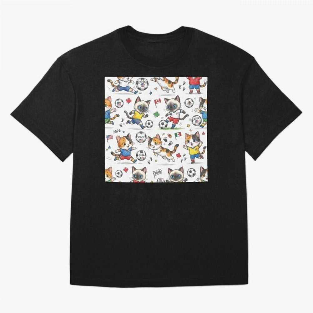 Chibi Soccer Cats 2026 - Cute Football Kittens Pattern Oversized T-Shirt Bring Home FIFA World Cup 2026 Capturing Messi, Neymar and Mbappe, France Energy, Football Passion, Legendary Performances, Festival Vibes and Supporter Community; Made for
