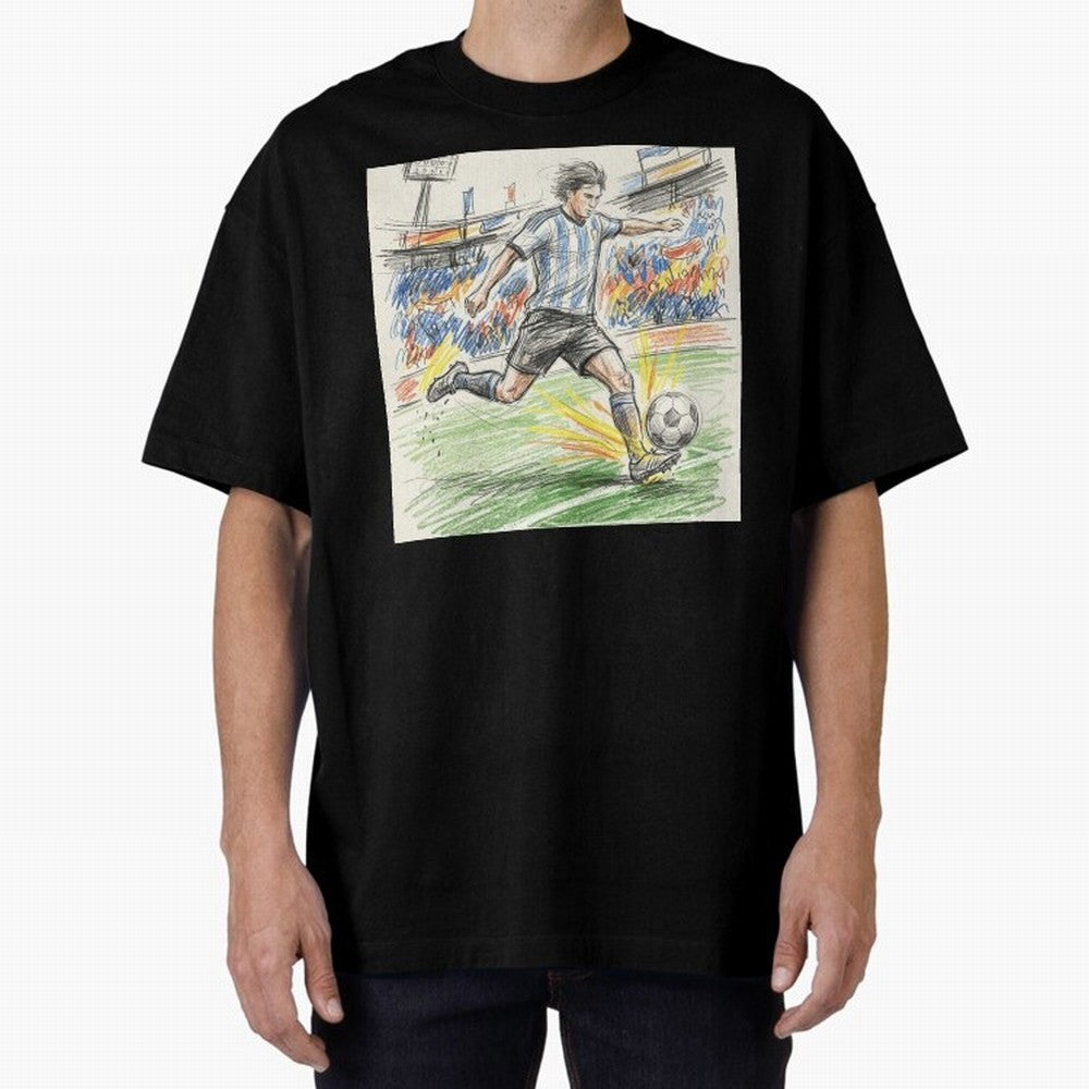 Dynamic Soccer Power Kick - Blue & White Jersey Style Oversized T-Shirt Show Your Tournament Heart for Global Football Passion for FIFA World Cup 2026 USA Canada Mexico, Inspired by CR7 and Messi, England and Germany, Game Day Rituals, Football