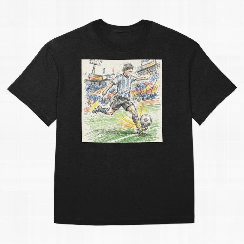 Dynamic Soccer Power Kick - Blue & White Jersey Style Oversized T-Shirt Show Your Tournament Heart for Global Football Passion for FIFA World Cup 2026 USA Canada Mexico, Inspired by CR7 and Messi, England and Germany, Game Day Rituals, Football