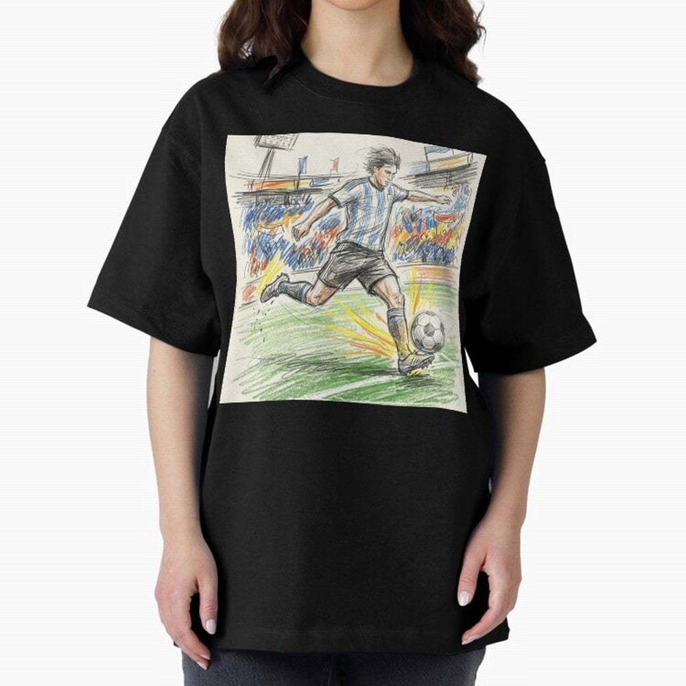 Dynamic Soccer Power Kick - Blue & White Jersey Style Oversized T-Shirt Show Your Tournament Heart for Global Football Passion for FIFA World Cup 2026 USA Canada Mexico, Inspired by CR7 and Messi, England and Germany, Game Day Rituals, Football