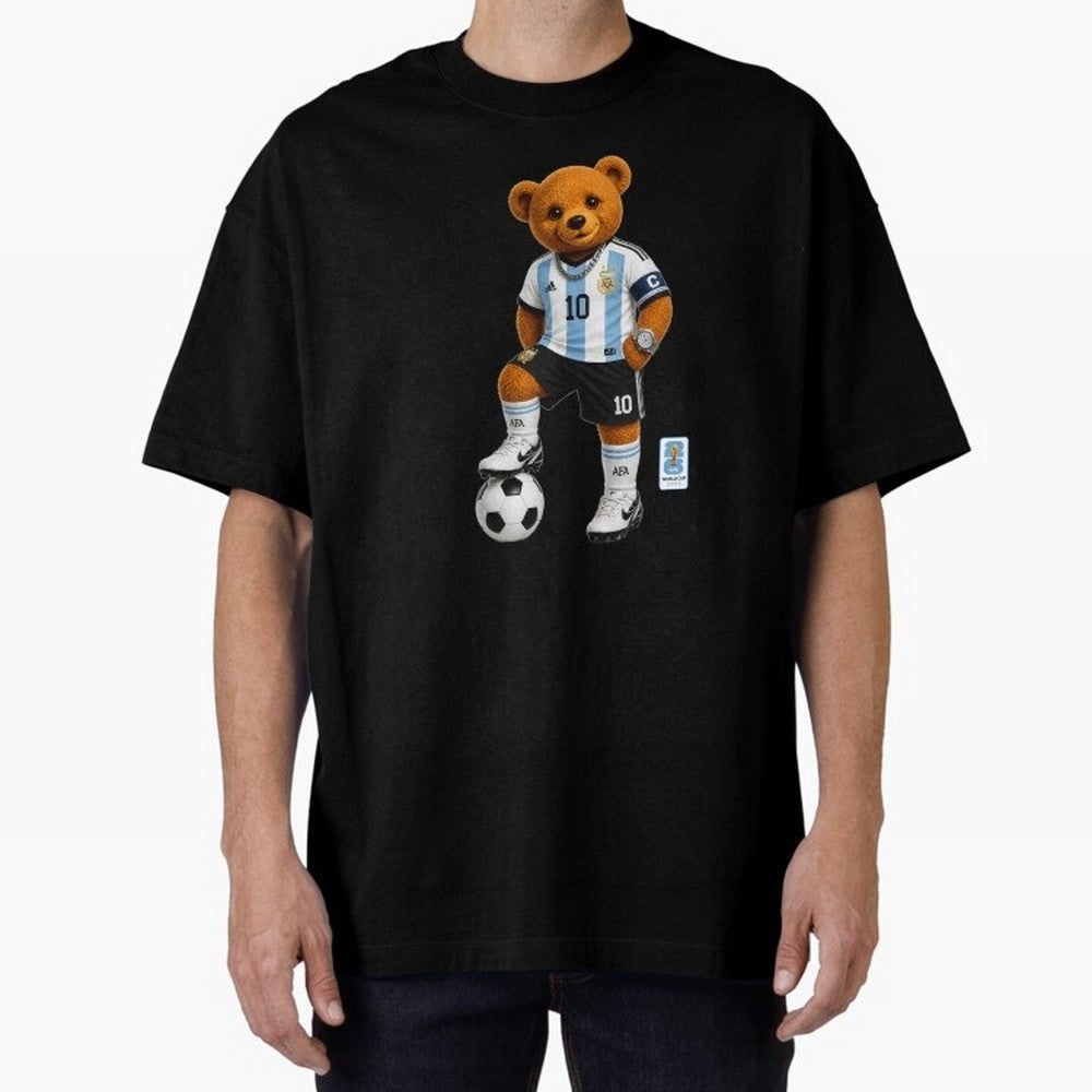 Argentina Soccer Bear World Cup Teddy Bear Oversized T-Shirt Bring a Vintage Feel to FIFA World Cup 2026 USA Canada Mexico Celebrating Haaland and Mbappe, France Energy, Football Festival Excitement, Trophy Ambitions, Country Rivalries and Star
