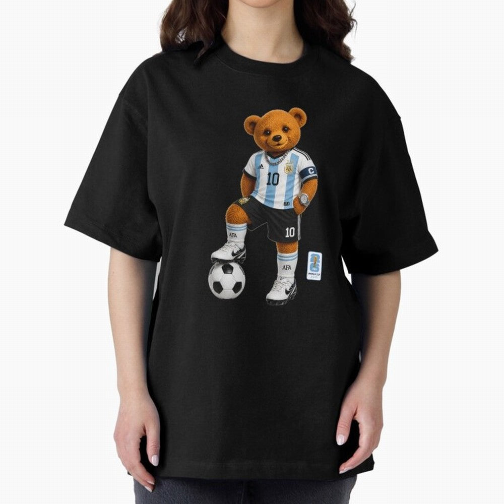 Argentina Soccer Bear World Cup Teddy Bear Oversized T-Shirt Bring a Vintage Feel to FIFA World Cup 2026 USA Canada Mexico Celebrating Haaland and Mbappe, France Energy, Football Festival Excitement, Trophy Ambitions, Country Rivalries and Star
