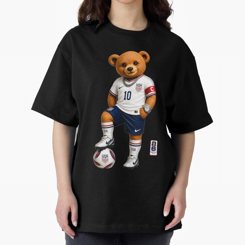 USA Soccer Bear World Cup 2026 Teddy Bear Oversized T-Shirt Join the Countdown to FIFA World Cup 2026 Group Stage for Fans of Messi, Neymar and Mbappe and Brazil, Bringing Football History, Final Match Energy, Crowd Noise and Once in a Lifetime