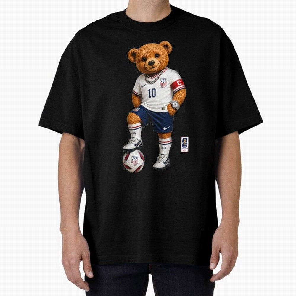 USA Soccer Bear World Cup 2026 Teddy Bear Oversized T-Shirt Join the Countdown to FIFA World Cup 2026 Group Stage for Fans of Messi, Neymar and Mbappe and Brazil, Bringing Football History, Final Match Energy, Crowd Noise and Once in a Lifetime