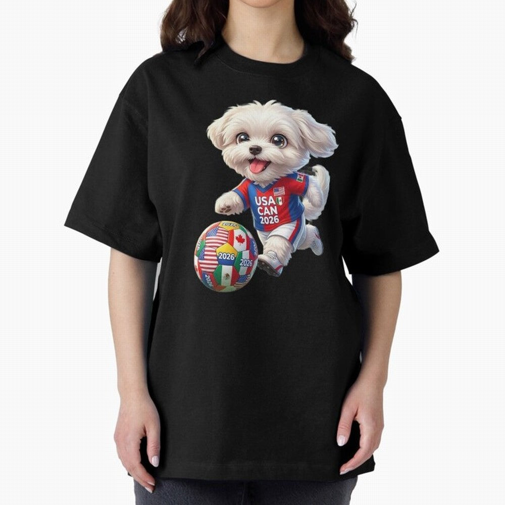 Cute Maltese Soccer Star - FIFA 2026 World Cup Edition Oversized T-Shirt Feel International Energy from FIFA World Cup 2026 USA Canada Mexico Spirit, Made for France, Mbappe, Sports Nostalgia, International Competition, Famous Players and