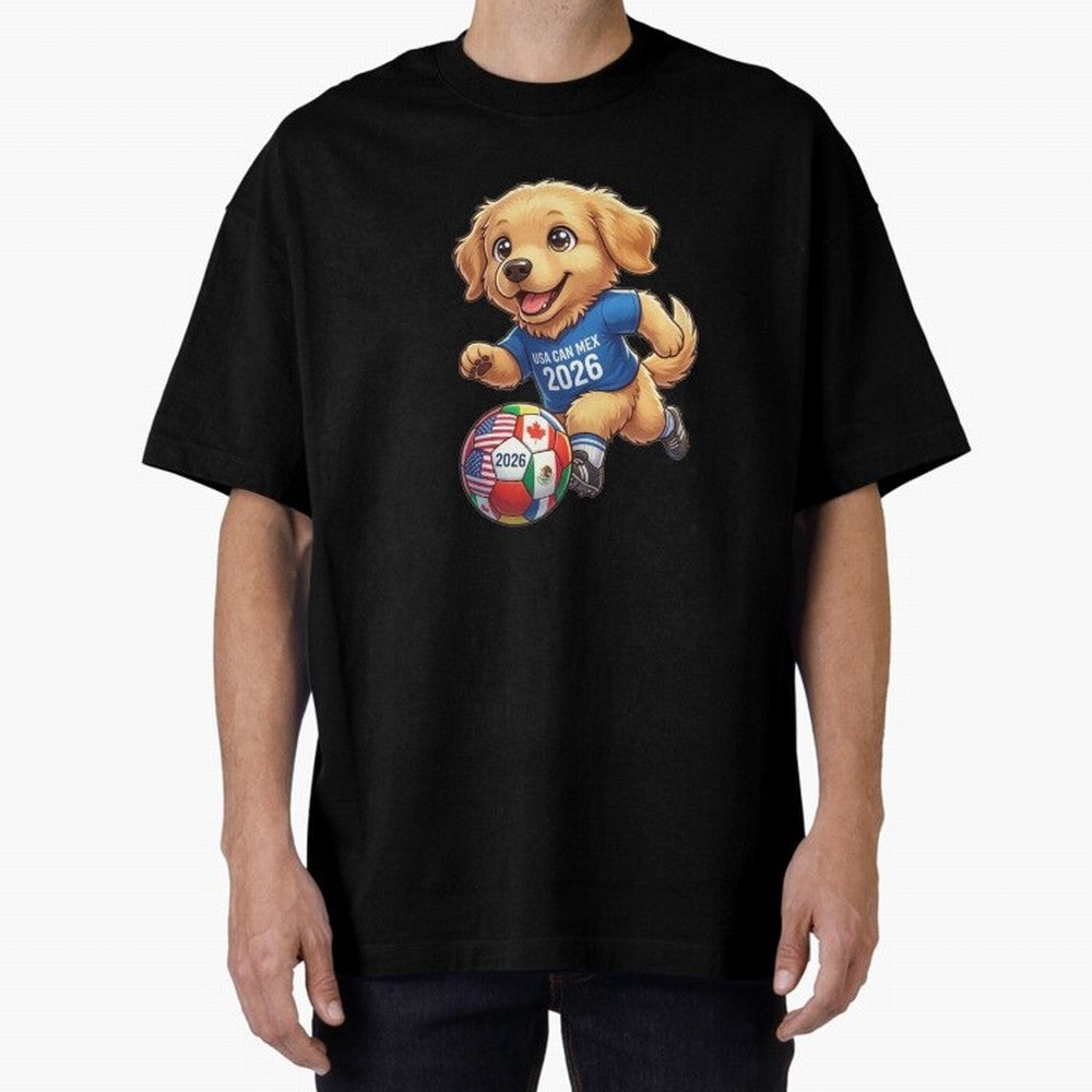 Golden Retriever Soccer Champ - World Cup 2026 Spirit Oversized T-Shirt Bring Legendary Rivalry Energy to Match Day Hype around FIFA World Cup 2026 USA Canada Mexico, Messi and Cristiano Ronaldo, Netherlands, Tournament Hype, Historic Matchups,