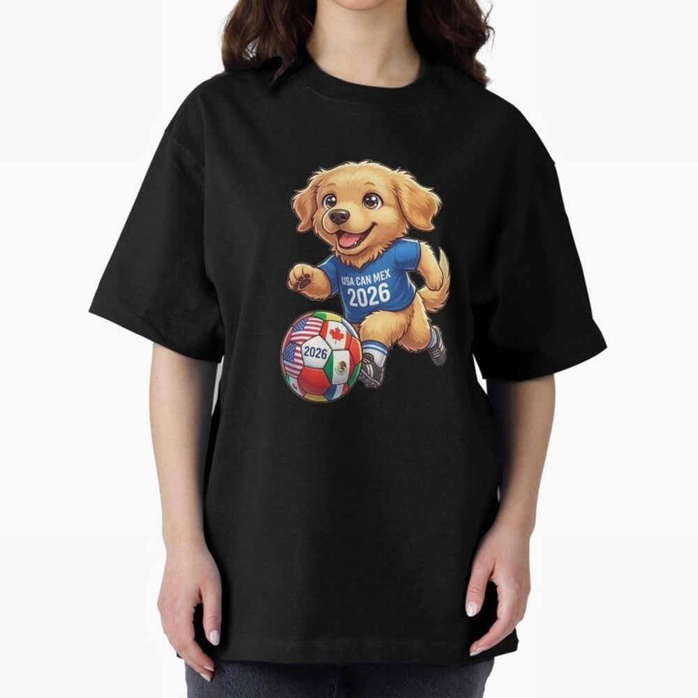 Golden Retriever Soccer Champ - World Cup 2026 Spirit Oversized T-Shirt Bring Legendary Rivalry Energy to Match Day Hype around FIFA World Cup 2026 USA Canada Mexico, Messi and Cristiano Ronaldo, Netherlands, Tournament Hype, Historic Matchups,