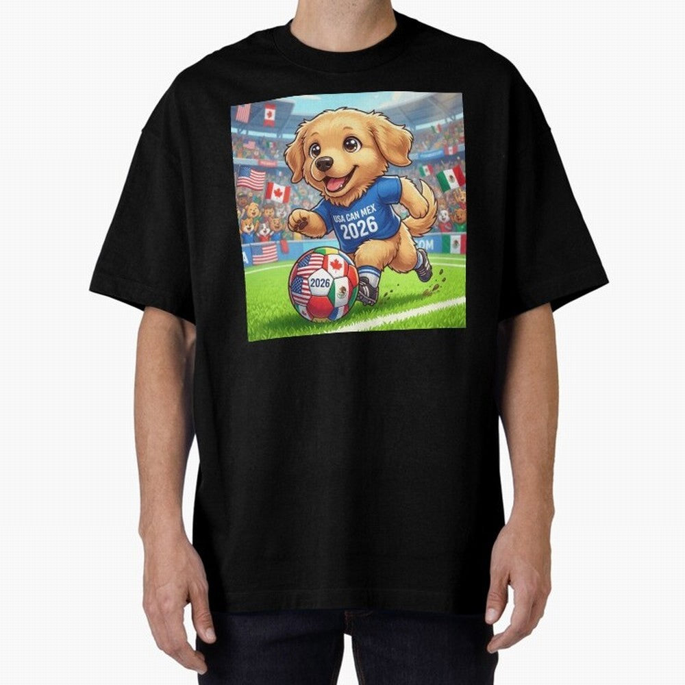 Golden Retriever Soccer Champ - World Cup 2026 Spirit Oversized T-Shirt Feel International Energy from Global Football Passion for FIFA World Cup 2026, Filled with CR7, France, Football Passion, Legendary Performances, Festival Vibes and Supporter
