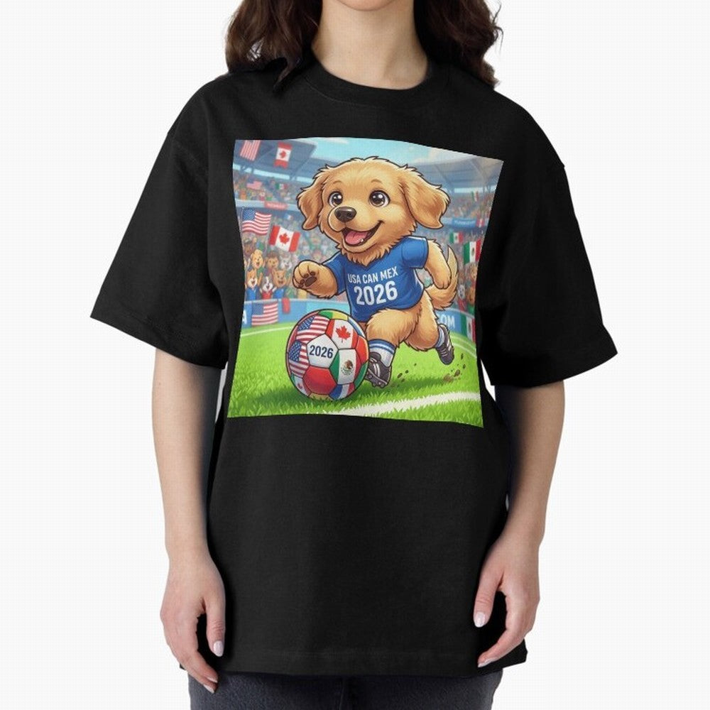 Golden Retriever Soccer Champ - World Cup 2026 Spirit Oversized T-Shirt Feel International Energy from Global Football Passion for FIFA World Cup 2026, Filled with CR7, France, Football Passion, Legendary Performances, Festival Vibes and Supporter
