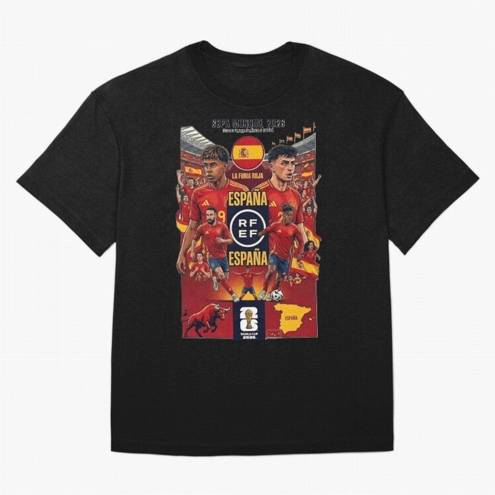 Spain 2026 ¨C La Furia Roja World Cup Poster Oversized T-Shirt Show Your Stadium Side during the FIFA World Cup 2026 Journey through Haaland and Mbappe Highlights, England, France and Netherlands Pride, Fan Favorite Moments, National Team Passion,
