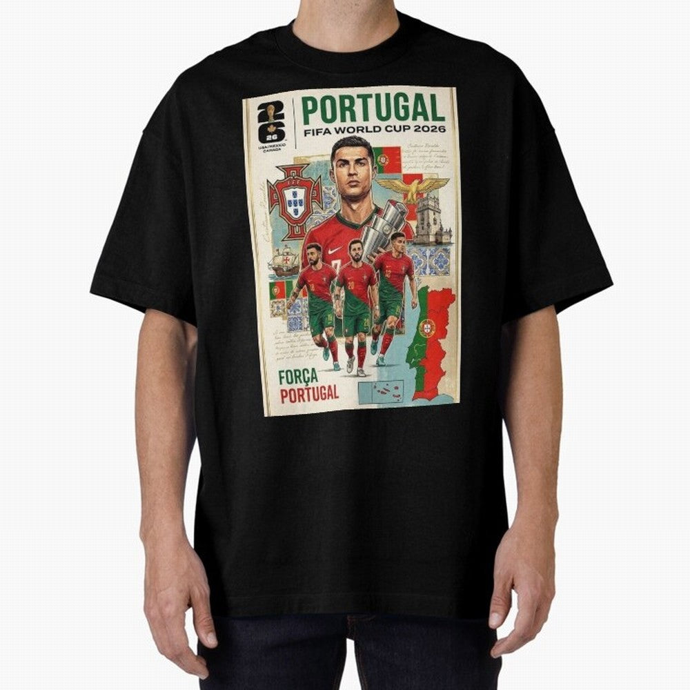 Portugal 2026 ¨C In Search of Glory Oversized T-Shirt Show Championship Spirit for FIFA World Cup 2026 USA Canada Mexico for Fans of Messi and Cristiano Ronaldo and Portugal, Spain and Germany, Bringing Football Festival Excitement, Trophy