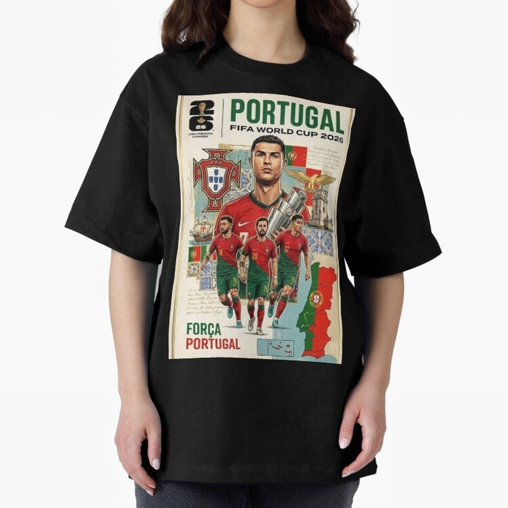 Portugal 2026 ¨C In Search of Glory Oversized T-Shirt Show Championship Spirit for FIFA World Cup 2026 USA Canada Mexico for Fans of Messi and Cristiano Ronaldo and Portugal, Spain and Germany, Bringing Football Festival Excitement, Trophy